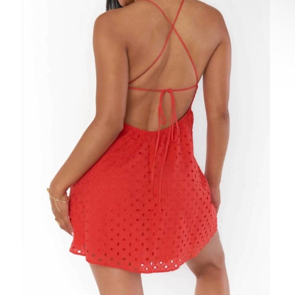 NWT SHOW ME YOUR MUMU out of town mini dress in red eyelet - Picture 2 of 7